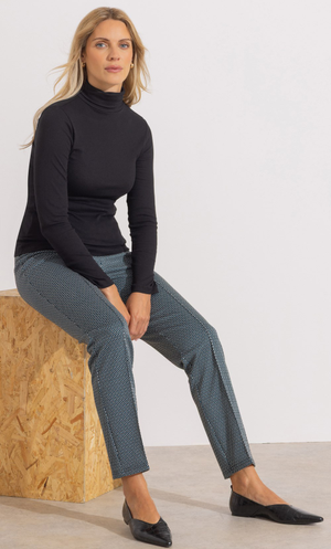 Geometric Design Slim Leg Trousers - Navy/Teal