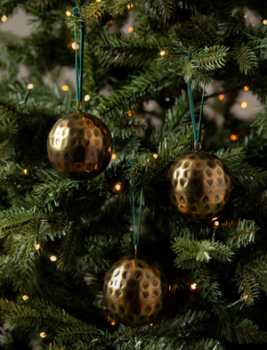 Ardington Christmas Hammered Bauble - Steel, Antique Brass Finish, Set of 3