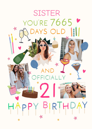 7665 Days Old Photo Upload Sister 21st Birthday Card