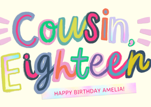 Cousin 18th Colourful Typography Birthday Card