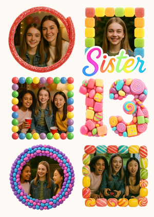Sister Illustrated Sweets 13th Birthday Photo Upload Card