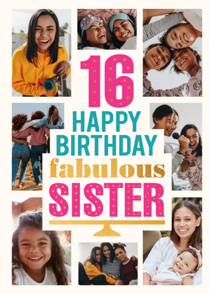Fabulous Sister 16th Photo Upload Birthday Card