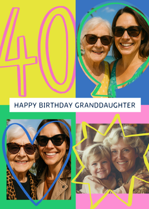 Granddaughter 40 Bold Typography Photo Upload Birthday Card