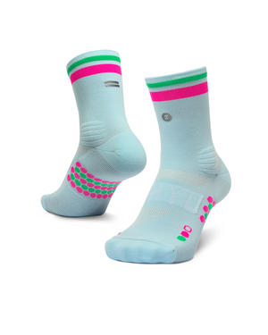 SHYU Racing Half Crew Socks - Foam/Pink/Green