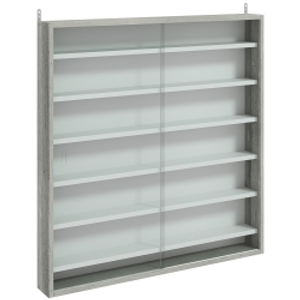 HOMCOM Six Shelf Display Cabinet, with Glass Doors - Graphite Wood Effect