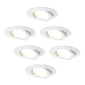 6x LED Einbaustrahler dimmbar - Dim to Warm - CCT (Lichtfarbe einstellbar) - 5W/7W - IP65 - Weiß - Schwenkbar - Aluminium - 5 Jahre Garantie