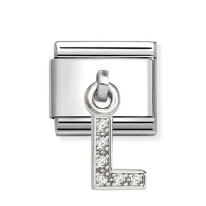 Classic Silver Letter L Zirconia Pendant Charm