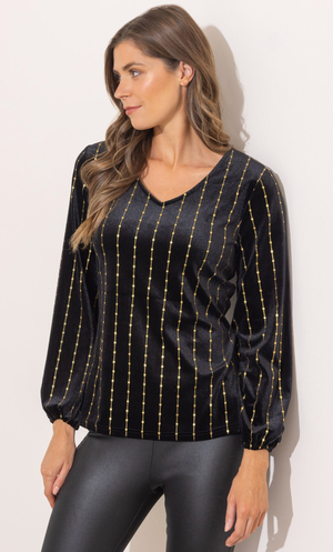 Patterned Velour Top - Black/Gold