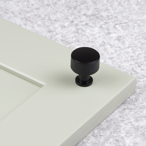 Matt Black Solid Brass Knurled Cabinet Bar Handles & Knob Pulls & Matching Coat Hook - 29mm Knob