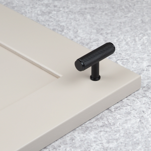 Matt Black Solid Brass Knurled Cabinet Bar Handles & Knob Pulls & Matching Coat Hook - 55mm Knob