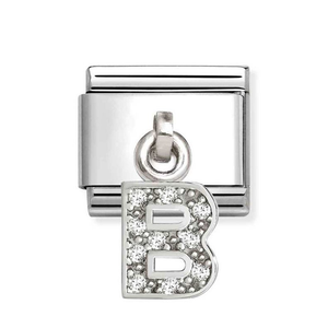 Classic Silver Letter B Zirconia Pendant Charm