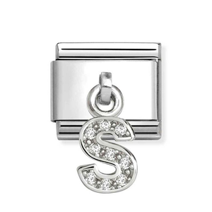 Classic Silver Letter S Zirconia Pendant Charm