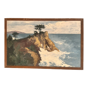 Monumental Vintage Original Signed Painting of the Lone Cypress, Carmel Monterey California Pebble Beach Handmade Wood Frame Stunning