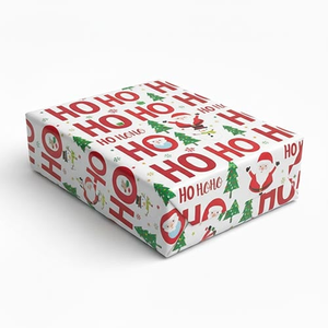 Ho Ho Ho Christmas Characters Recyclable White Gift Wrapping Paper Roll 4m
