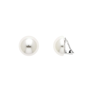 White Button Half Pearl Clip Earrings