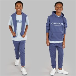 Crosshatch Boys Three Piece Hoodie Sweatshirt T-Shirt And Joggers Set Denim Blue/Ice Blue