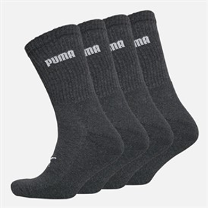 Puma Logo Four Pack Crew Socks Grey Melange/White