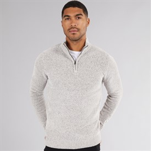 French Connection Mens 5 Chenille 1/2 Zip Jumper Light Grey Mel