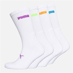 Puma Logo Four Pack Crew Socks White Combo