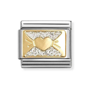 Classic Gold & Glitter Heart Bow Charm