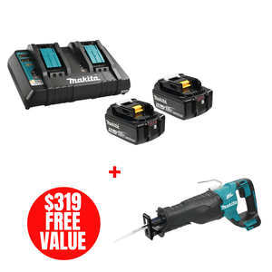 Makita MAK-Y-00359-DJR187Z DC18RD Dual Charger + 2x 5.0Ah Batteries with 18V Cordless Reciprocating Saw Kit