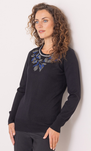 Anna Rose Embellished Knitted Top - Black