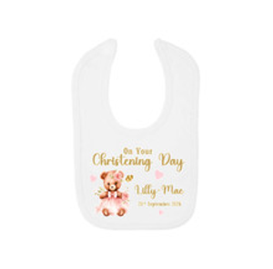 Personalised Pink Teddy Bear Christening Bib