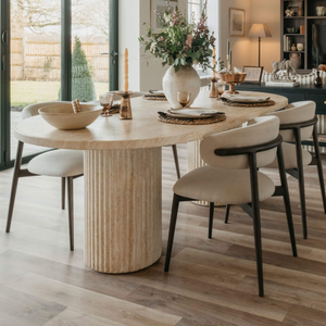 Albana 220cm Oval Travertine-Effect Dining Table