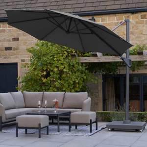 Challenger T1 3m Dark Grey Round Cantilever Parasol with 90kg Granite Base