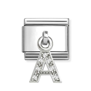 Classic Silver Letter A Zirconia Pendant Charm