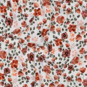 Tissu jersey Anna - Fleurs pêches sur fond blanc
