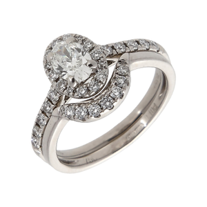 Pre-Owned 18ct White Gold Oval Diamond Halo Bridal Ring Set