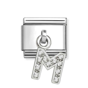 Classic Silver Letter M Zirconia Pendant Charm