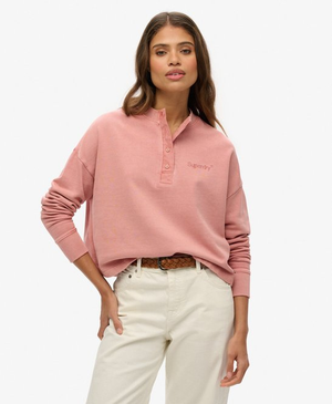 Embroidered Core Logo Buttoned Crew Sweatshirt