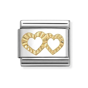 Classic Gold Diamond Cut Double Heart Charm