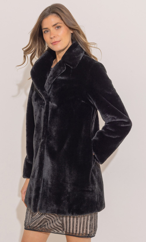 Button Up Faux Fur Coat - Black