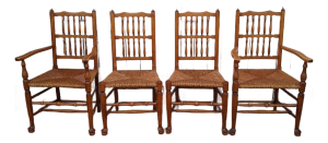 Vintage 1960s Stickley Lancashire Style Cherry Rush Seat Dining Chairs - Set of 4