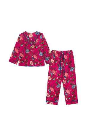 Fuchsia Women's Floral Cotton Pyjamas (XL)