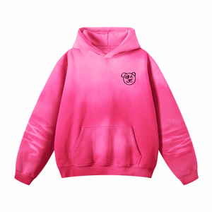 Graffiti Teddy Bear Sun Fade Wash Cotton Fleece Fuchsia Hoodie (S)