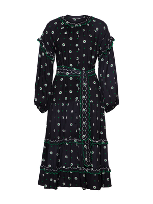 Joyce Black Daisy Polka Dot Midi Shirt Dress (M)