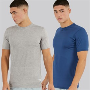 Reebok Mens Craig Performance Two Pack T-Shirts Batik Blue/Grey Marl
