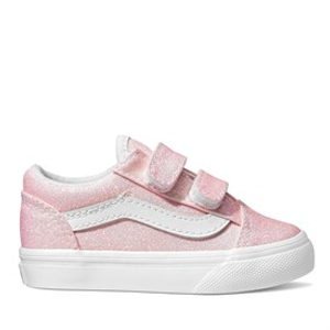 Vans Infant Girls Old Skool Velcro Glitter Trainers Pink/True White