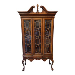 1980s Tall Chippendale Display Cabinet American Drew