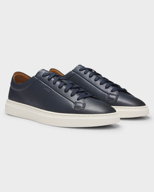 BOSS Orange Kieran Mens Low-Top Trainers in Leather with Embossed Logo - Dark Blue 401