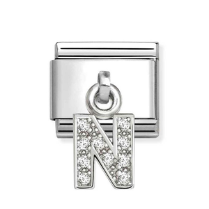 Classic Silver Letter N Zirconia Pendant Charm