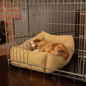 Cosy & Calming Puppy Crate Bed With Removable Covers In Honeysuckle Orkney Tweed by Lords & Labradors