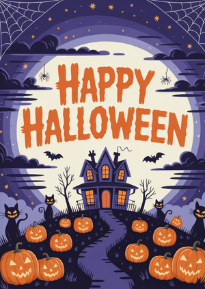 Happy Halloween Illustrated Scene Card