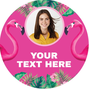 Personalised Party Stickers - Pink Flamingo - Custom Text - 1 Photo