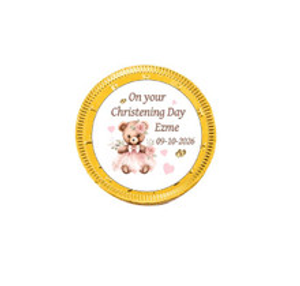 Personalised Pink Teddy Bear Christening Chocolate Coins