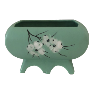 1950s Vintage McCoy Dogwood Green Footed Planter